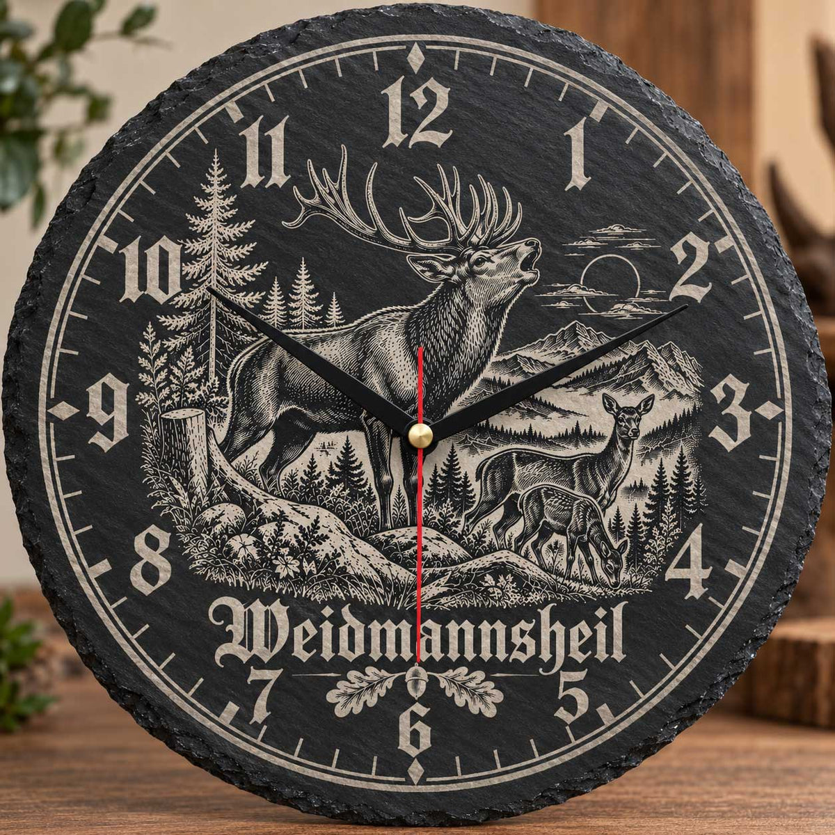 Jagd-Uhr aus Schiefer – Ø 20 cm