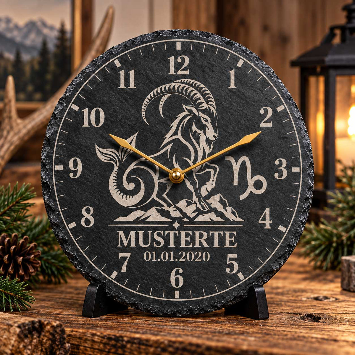 Personalisierte Sternzeichen-Uhr aus Schiefer – Ø 20 cm